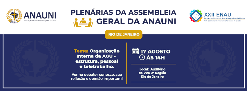 A PRÓXIMA PLENÁRIA DA ANAUNI SERÁ REALIZADA NO RIO DE JANEIRO